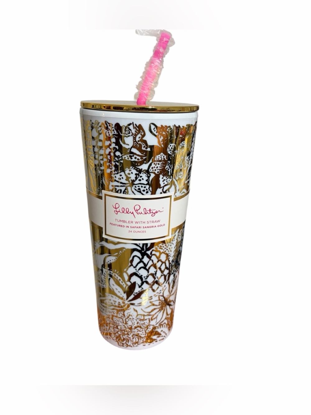 Lilly‎ Pulitzer 24oz Tumbler with Straw Safari Sangria Gold
Metallic Lid New
